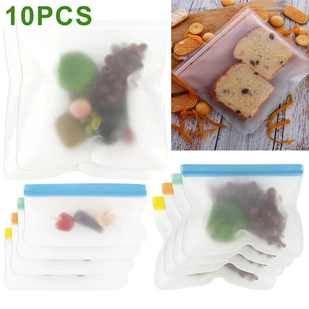 

10 Pack Food Storage Bags Extra Thick Seal Freezer Bag Zipper Food Storage Pouch Sandwich Bag for Home Travel Organization