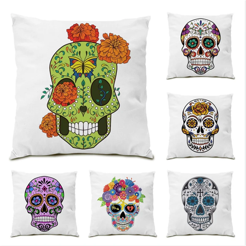 

Soft Velvet Sofas Living Room Polyester Linen Home Decor Colorful Skull Pillowcase Decorative Fear Cushion Cover New 2023 E1184