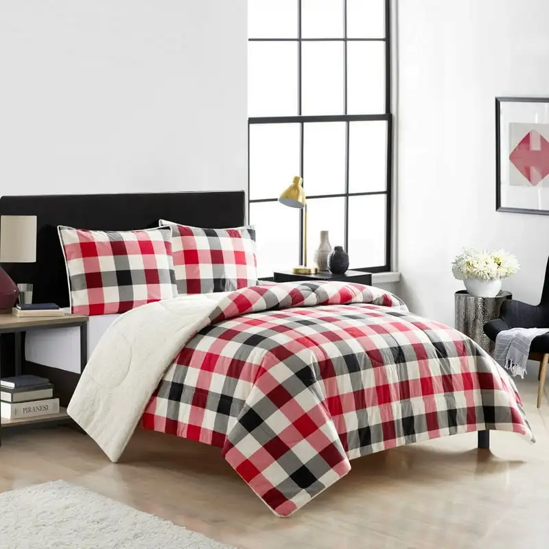 

to Sherpa Comforter Set, Full/Queen, Red , Polyester Cute bedding set Pink bedding Comforter sets Bed set Covers for beds beddin