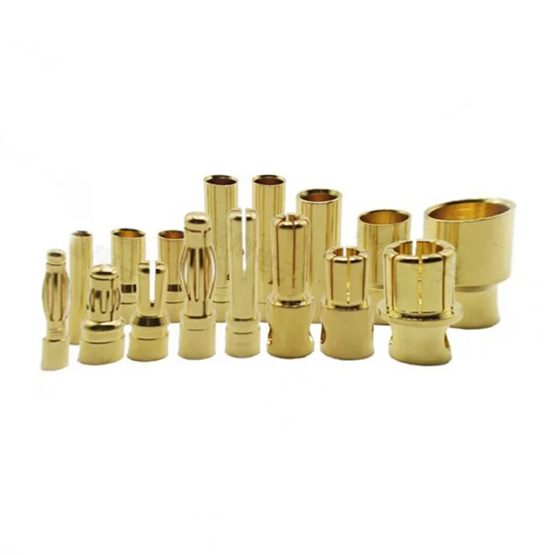 

3mm 3.5mm 4mm 5mm 5.5mm 6mm 6.5mm 8mm Bullet Gold-plated Banana Plug with Pure Copper Connectors For RC Parts