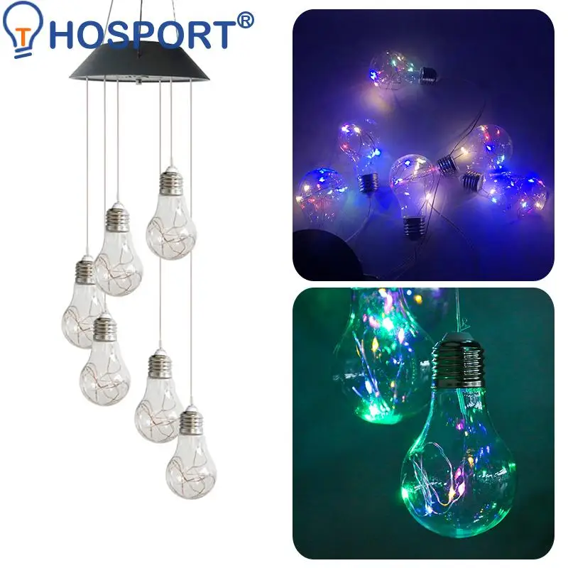 

Led Color Changing Solar Wind Chime Light Waterproof Outdoor Windchime Bulb Shape Light Solar Hanging Lamp for Garden Decoration