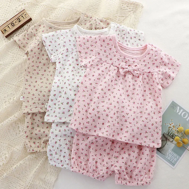 

Baby Clothing Set For Girls Children Floral Color Short-sleeve Elastic Trousers 2Piece Suit Summer Newborn Girls Shorts Outfit
