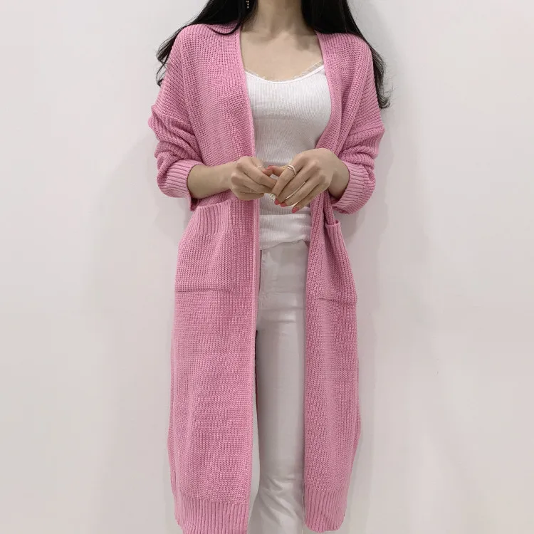 

Korean Chic Autumn and Winter Lazy Style All-match Double-pocket Loose Mid-length Knitted Cardigan Sweater Jacket