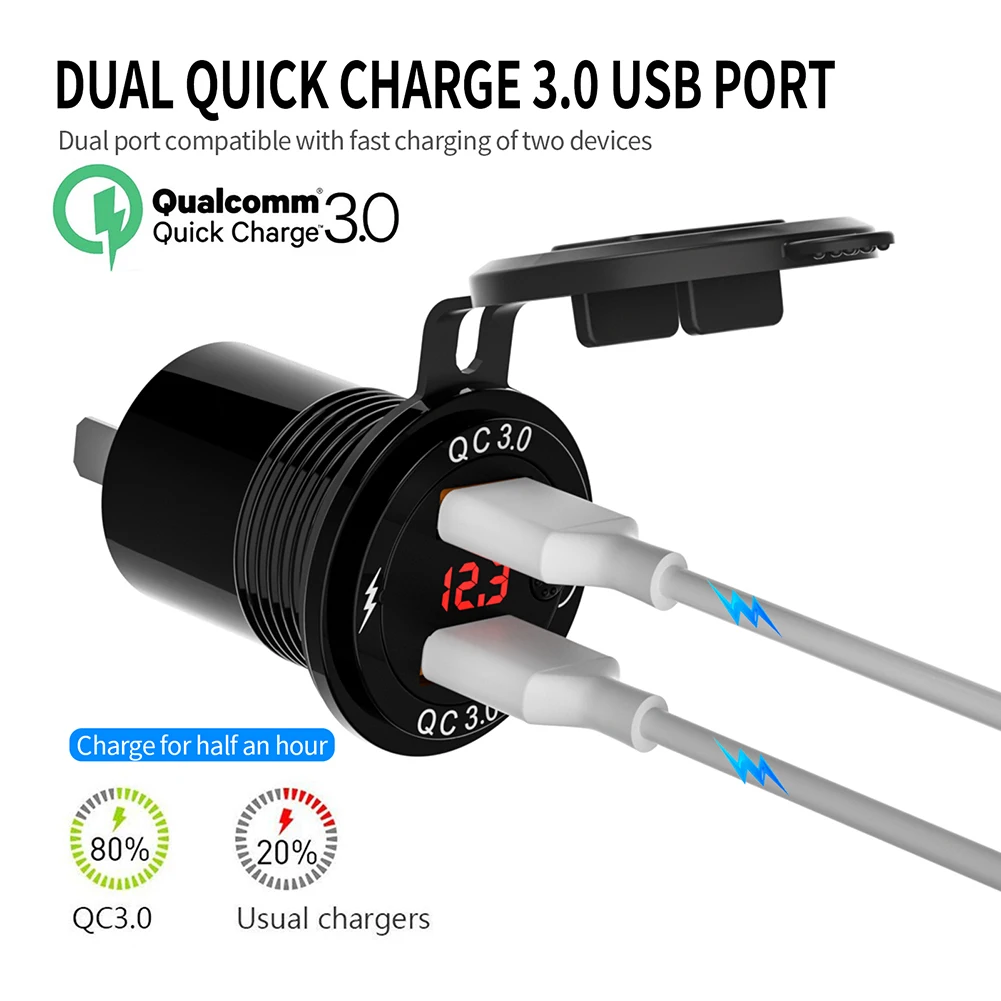 

Car Charger Adapter 12/24V 20W Dual USB Fast Charger Car Charging with Digital Voltmeter Independent Switch Auto Accessories