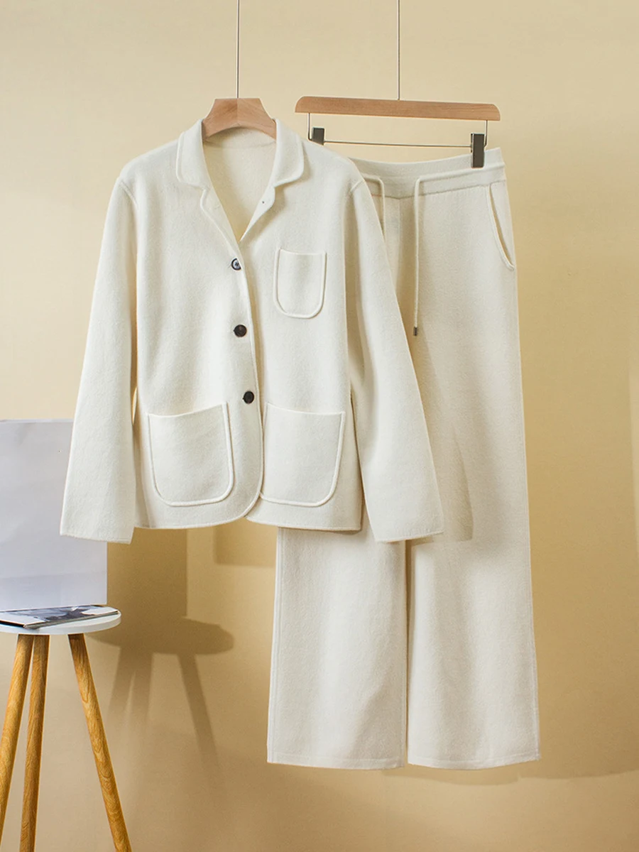 Новый кашемировый костюм на осень и зиму свободная куртка с отложным воротником