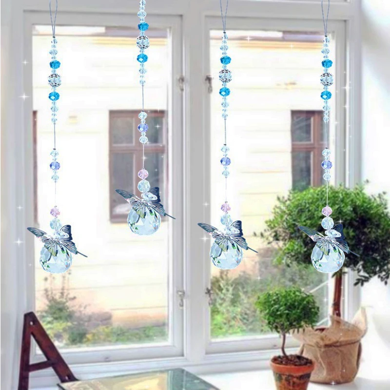 

Crystal Wind Chimes Sun Catcher Silver Butterfly Hanging Pendant Jewelry Rainbow Chase Home Garden Window Curtain Wedding Decor