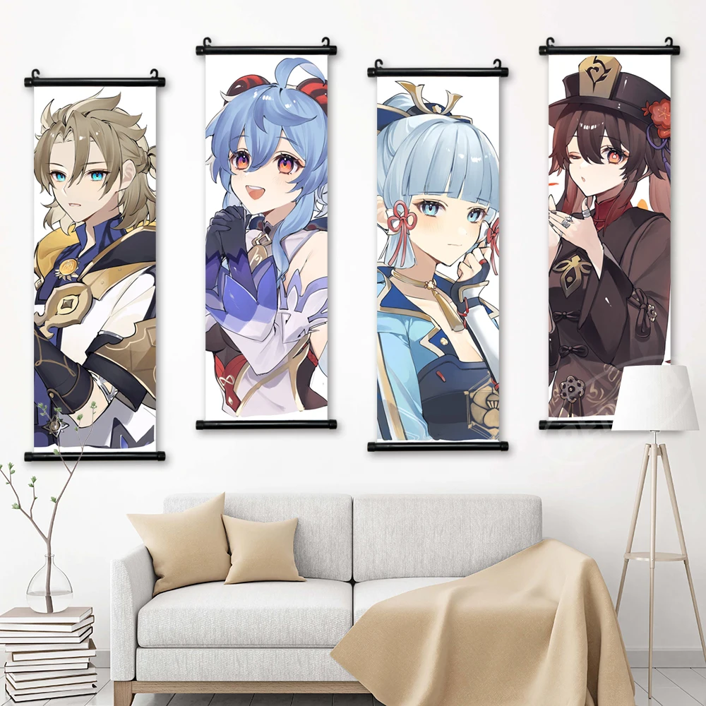 

Wall Art Genshin Impact Hanging Scrolls Tartaglia Canvas Mural Beelzebul Pictures Painting Game Print Barbatos Poster Home Decor