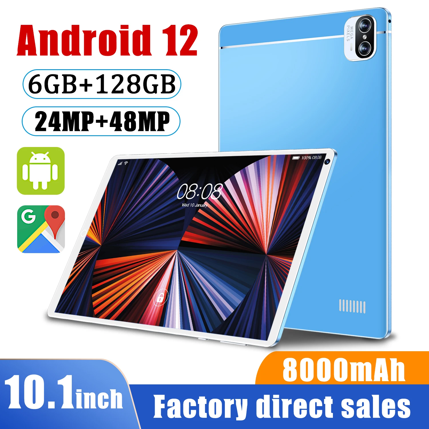 

Планшет, 6 ГБ, 128 ГБ, 10 ядер, 8000 мАч, Android 12, 8,1 дюйма, две SIM-карты