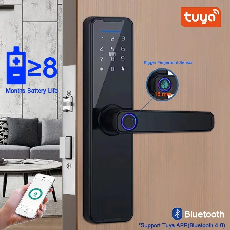 

New K7 Pro Biometric Fingerprint Door Lock Black Smart Lock Tuya App Remote Unlocking Password Keyless Lock Electronic Door Lock