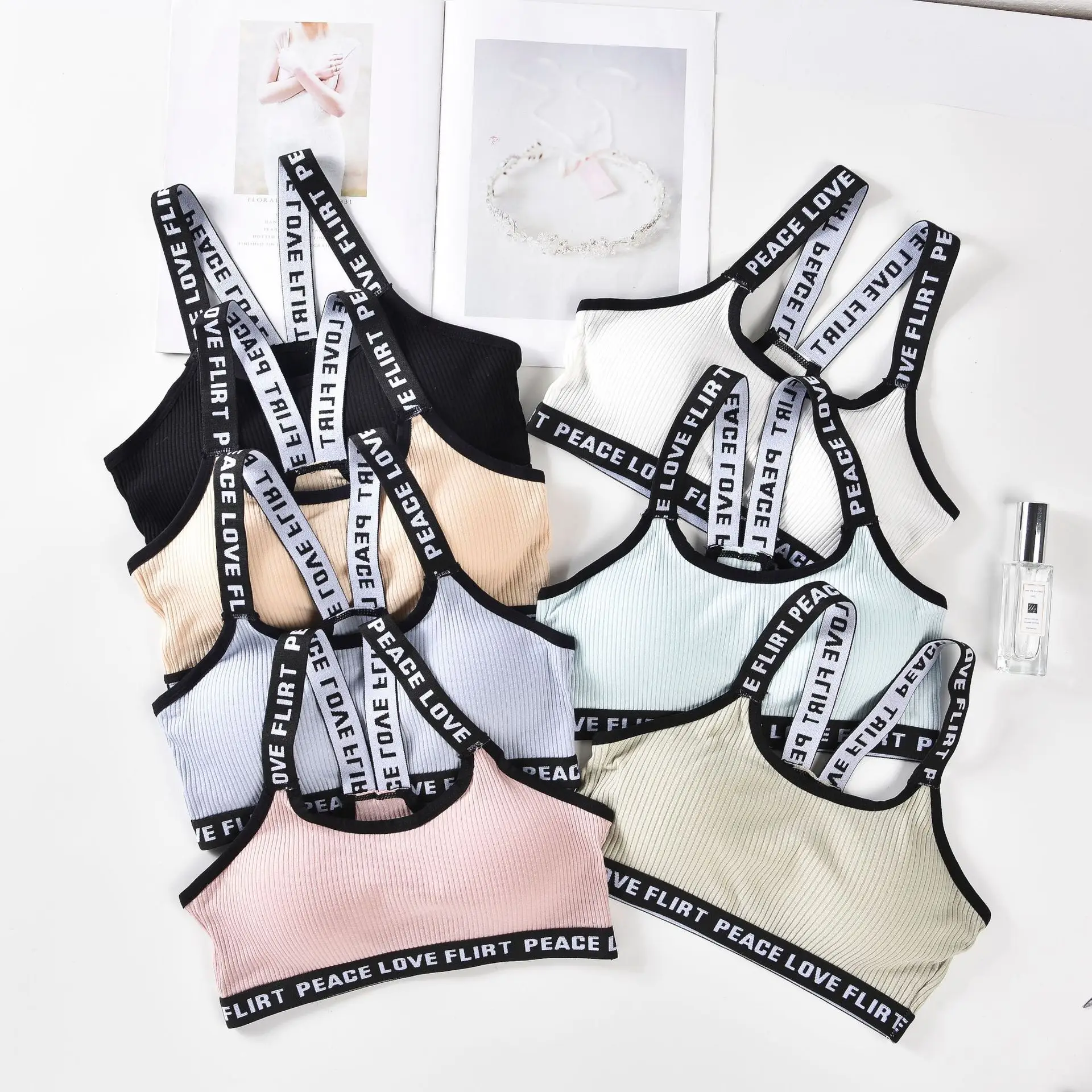 

New Elastic Line Cotton Tube Top Bra Sexy Wrapped Chest Beauty Underwear with Chest Pad Lingerie with Letter Wrapped Chest