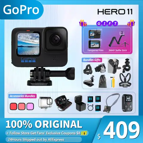 Экшн-Камера GoPro HERO 11 Black gopro11 27MP, GP2 5.3K60 + 2.7K240 24.7MP, Спортивная видеокамера, водонепроницаемая HyperSmooth 5,0