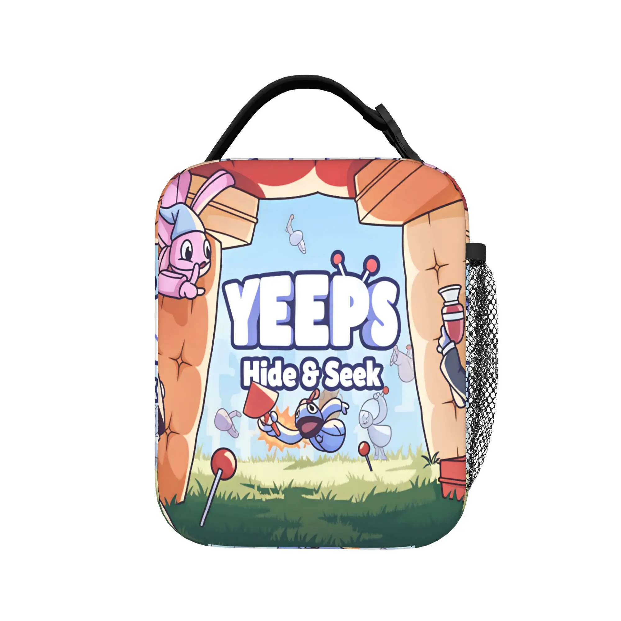 Фото Сумка для обеда Yeeps Hide And Seek, забавный ланч-бокс, удобная дорожная сумка для еды для детей, сумка-холодильник из оксфордской ткани с принтом. №1