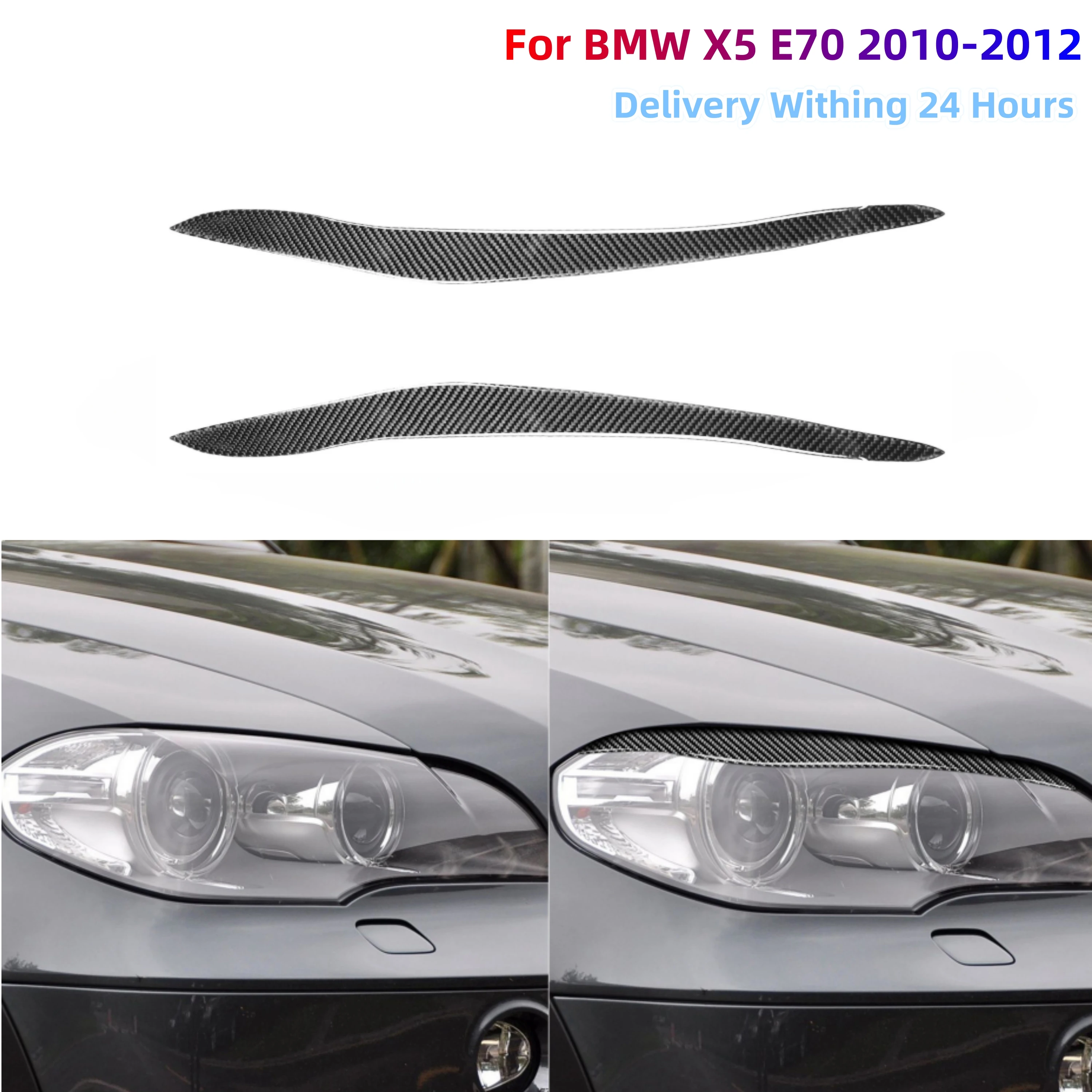 

For BMW X5 E70 2010-2012 Car Headlight Eyebrows Eyelid Eyelash Carbon Fiber Sticker Pegatinas Para Coche Exterior