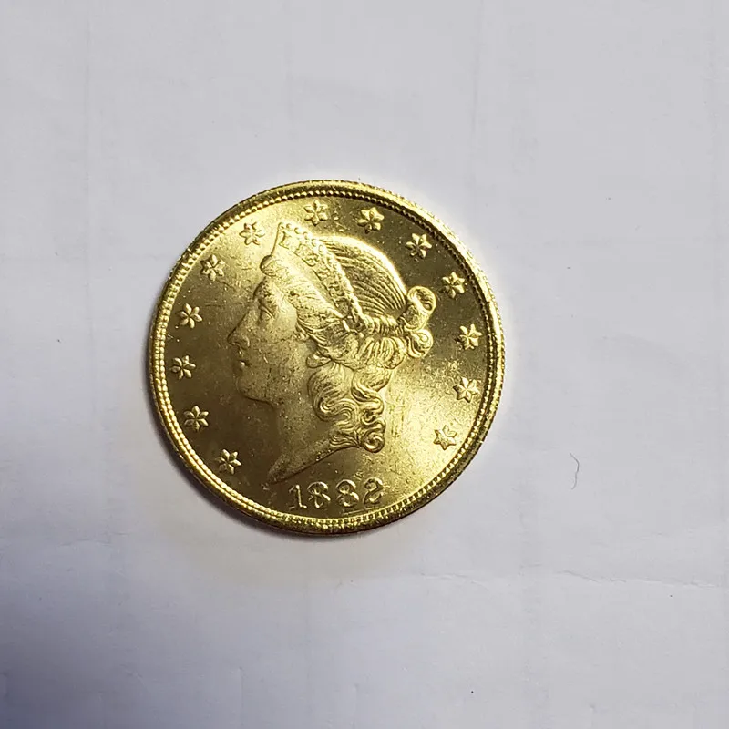 

American 1882 P Version 20 Dollars Brass Gold-plated Commemorative Collectible Coin Gift Lucky Challenge Coin