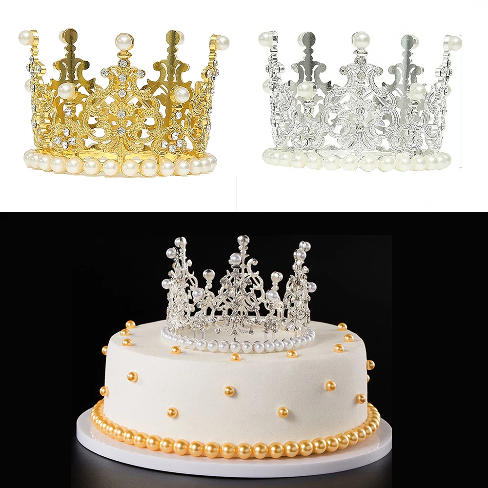 

Pearl Crown Cake Topper Gold Silver Baking Decor Kids Birthday Party Cakes Decor Wedding Cakes Topper Cake Decorating Supplies