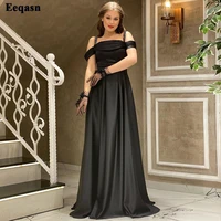 eeqasn a line black satin evening party gowns beads off the shoulder women event formal long prom dresses pleats pageant dresses