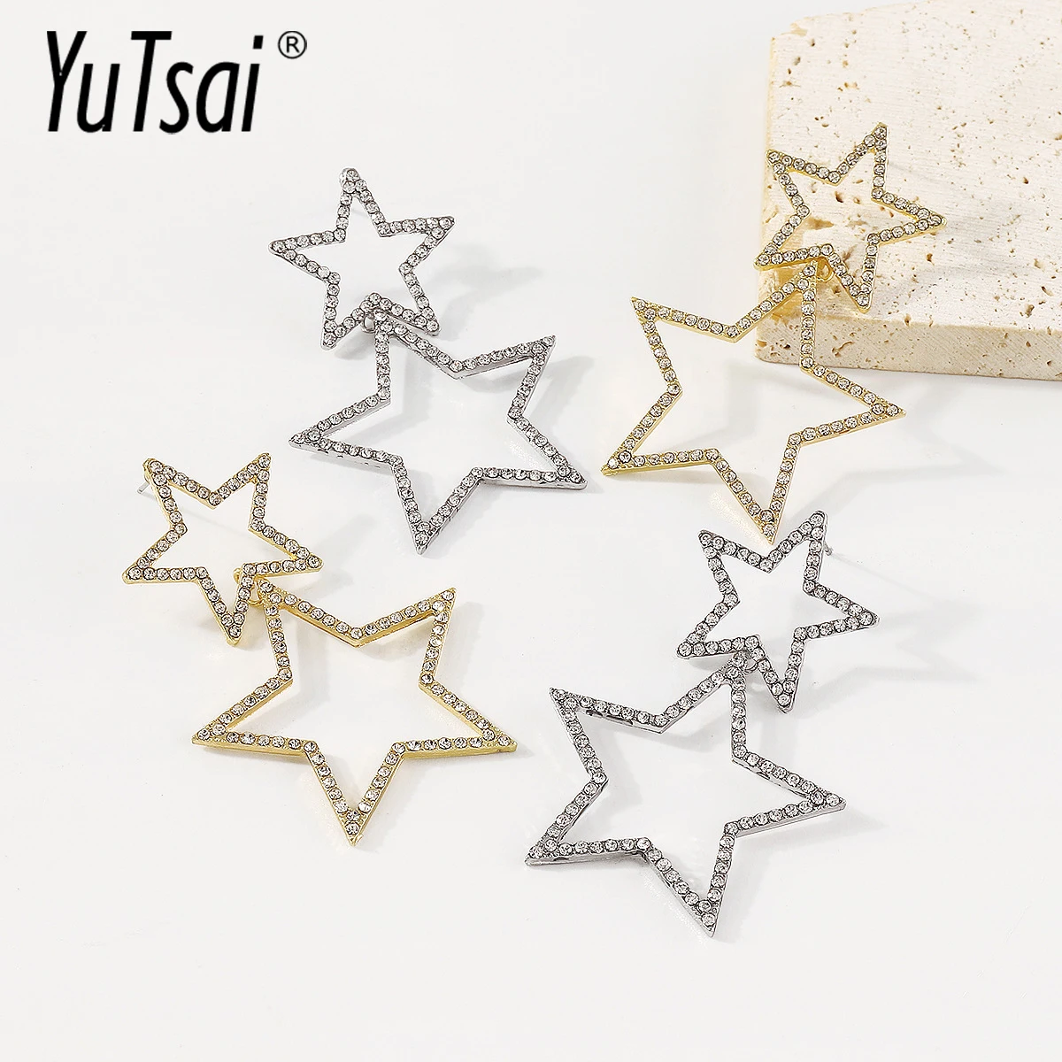

YUTSAI Fashion Multilayer Pentagram Drop Earring Personality Creative Design Shiny Zircon Earring for Women Jewelry YT1171
