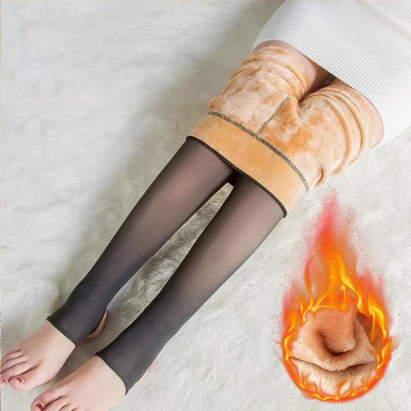 

2022 Winter Leggings Women Pantyhose Skin Effect Thermal Stockings Woman Translucent Plush Sock Pants High Waist Fleece Tights