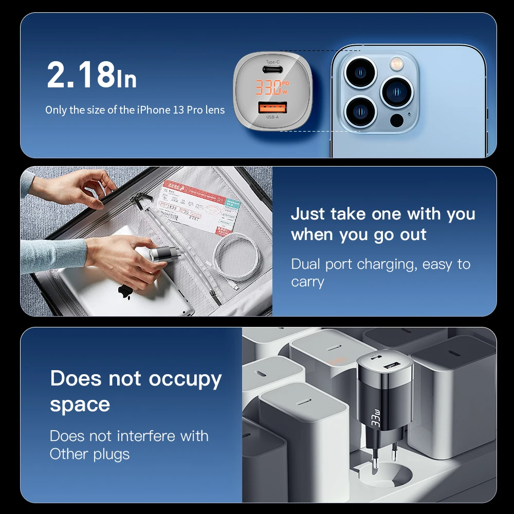 33W Essager GaN USB C Charger Digital Display PD Fast Charging For iPhone 13 12 Max Pro iPad For Xiaomi Poco Samsung Charger