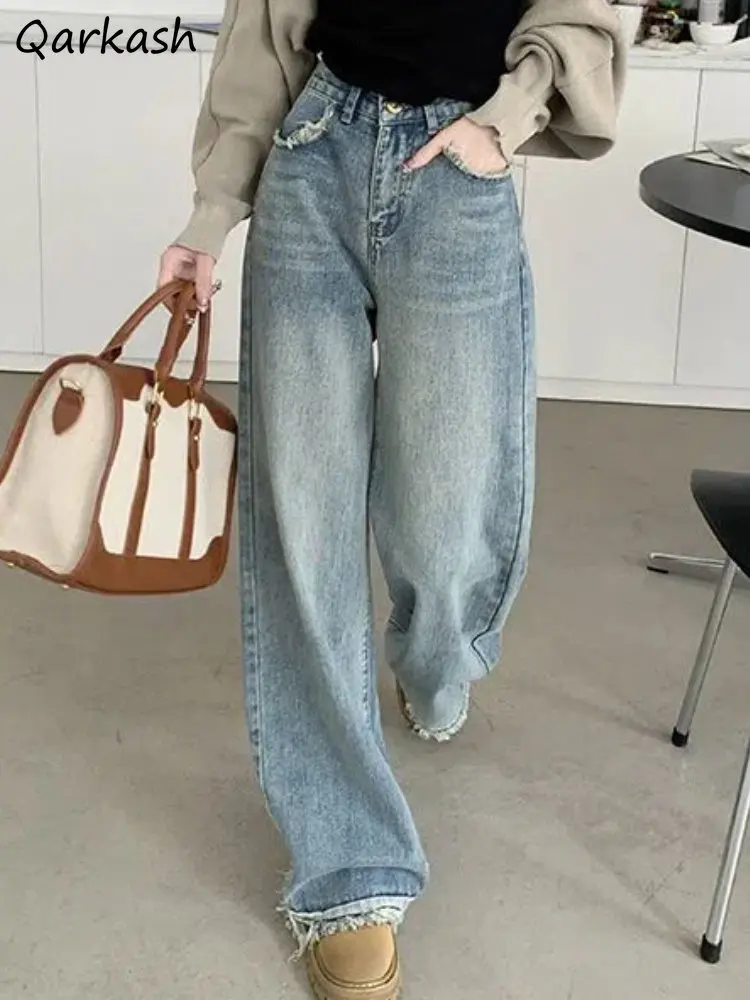 

S-4XL Jeans Women Vintage Baggy Washed Simple Casual Streetwear All-match High Waist Tender Spring Trousers Basic American Style