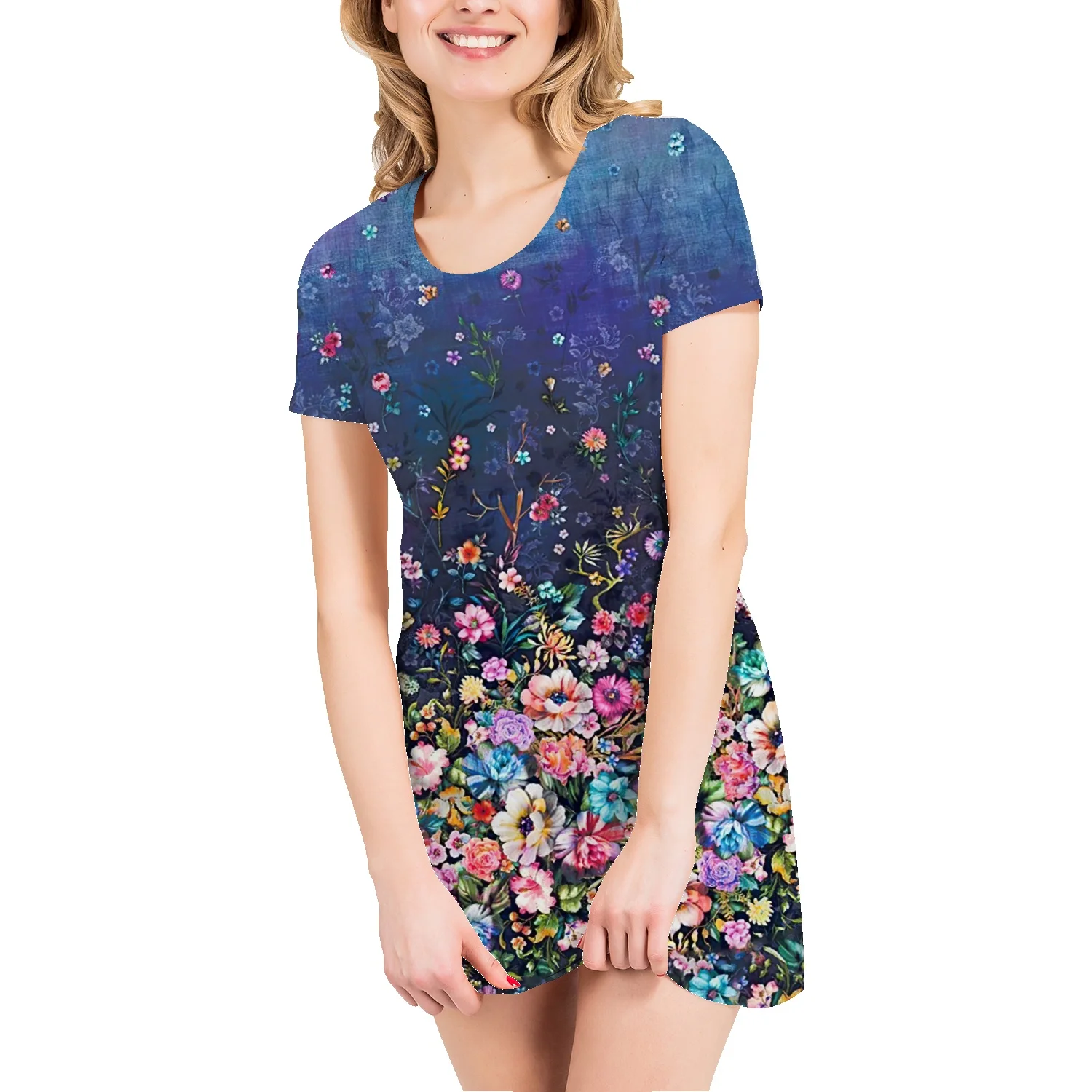 

Summer Fashion Women Floral Short Sleeve Dress Butterfly T-Shirt Dress Cotton T Short Sleeve Plus Size Oversize Loose Dress