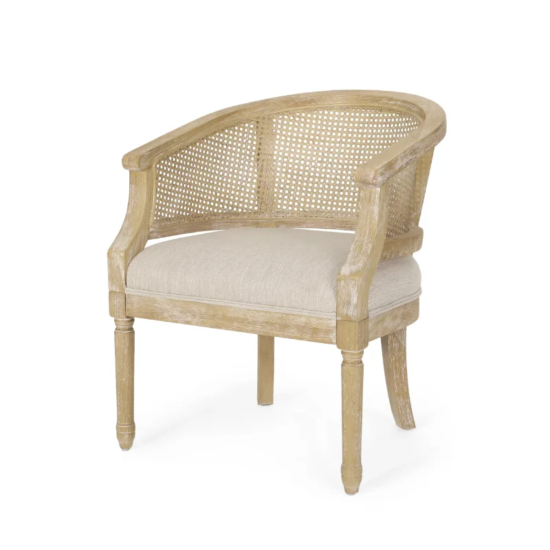 

Noble House Silkie Wood and Cane Club Chair, Beige and Natural
