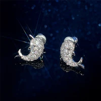 caoshi exquisite girl dolphin pierced earrings shiny tiny zirconia ear stud for women fashionable design female accessories gift