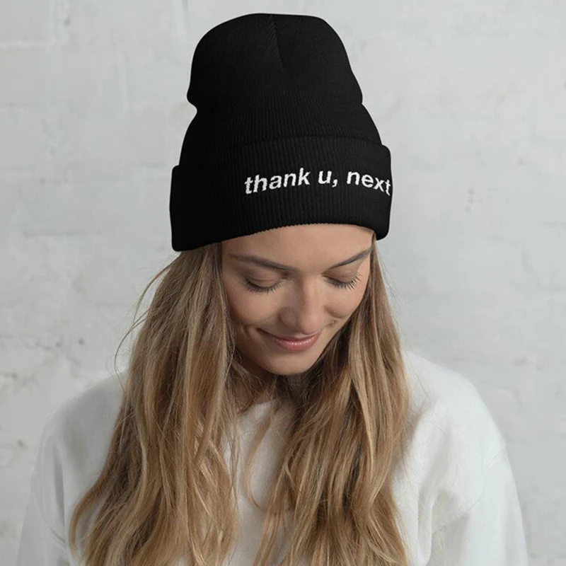 

Новая модная шапка Thank U, вязаная шапка Ariana Grande с вышивкой, теплая зимняя шапка унисекс для женщин и мужчин, спасибо, еще