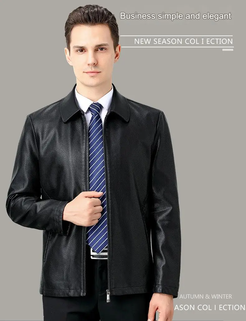 2024 новая кожаная куртка из овчины с лацканами мужская повседневная деловая