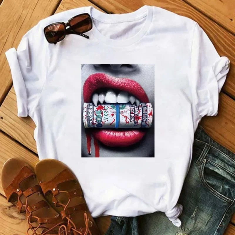 Женская футболка Maycaur новые сексуальные губы модная с графическим принтом в