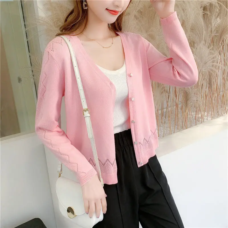 

Women 2022 Summer Thin Coats Short Lce Silk Knit Jacket Cardigan Ladies Fashion Sun Protection Tops Air Conditioning Shirt D68