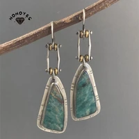 nonoyes silver color metal inlaid green stone woman earrings fashion vintage eardrop 2022 new jewelry wholesale dropshipping