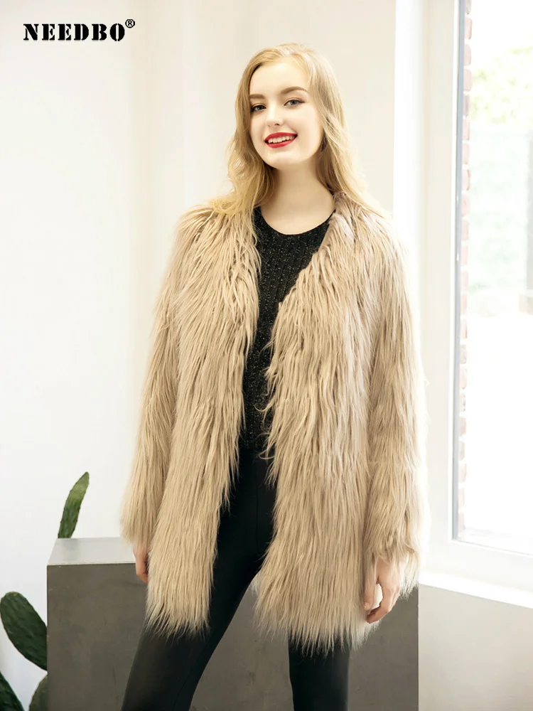 Fashion Fur Coats Women Autumn Winter Top Fashion Pink Faux Fur Coat Elegant Thick Warm Faux Fur Jackets Top Female