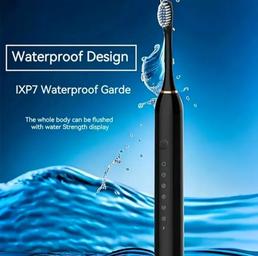 Фото Водонепроницаемая насадка для щетки IPX7, перезаряжаемая через USB, высокочастотная чистка, 6 режимов чистки, электрическая зубная щетка №4