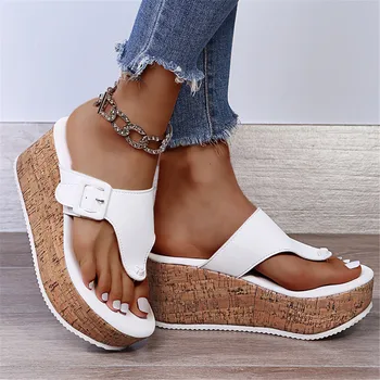 Summer Women Casual Thick Sole Sandals Solid Herringbone Outdoor Slippers New Women Men Beach Casual Wedges High Heel Sandals 1