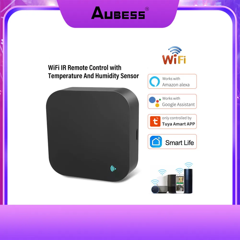 

Aubess Tuya Smart WIFI Infrared Controller Temperature And Humidity Sensor Compatible With Alexa Google Home For TV DVD AUD AC