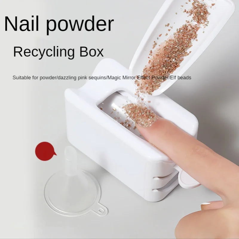 

1PC Safe Container Recycling Tray Two Tiers with Funnel Dip & Glitter Powder Nail Art Recovery Box Saver Beauty Tool