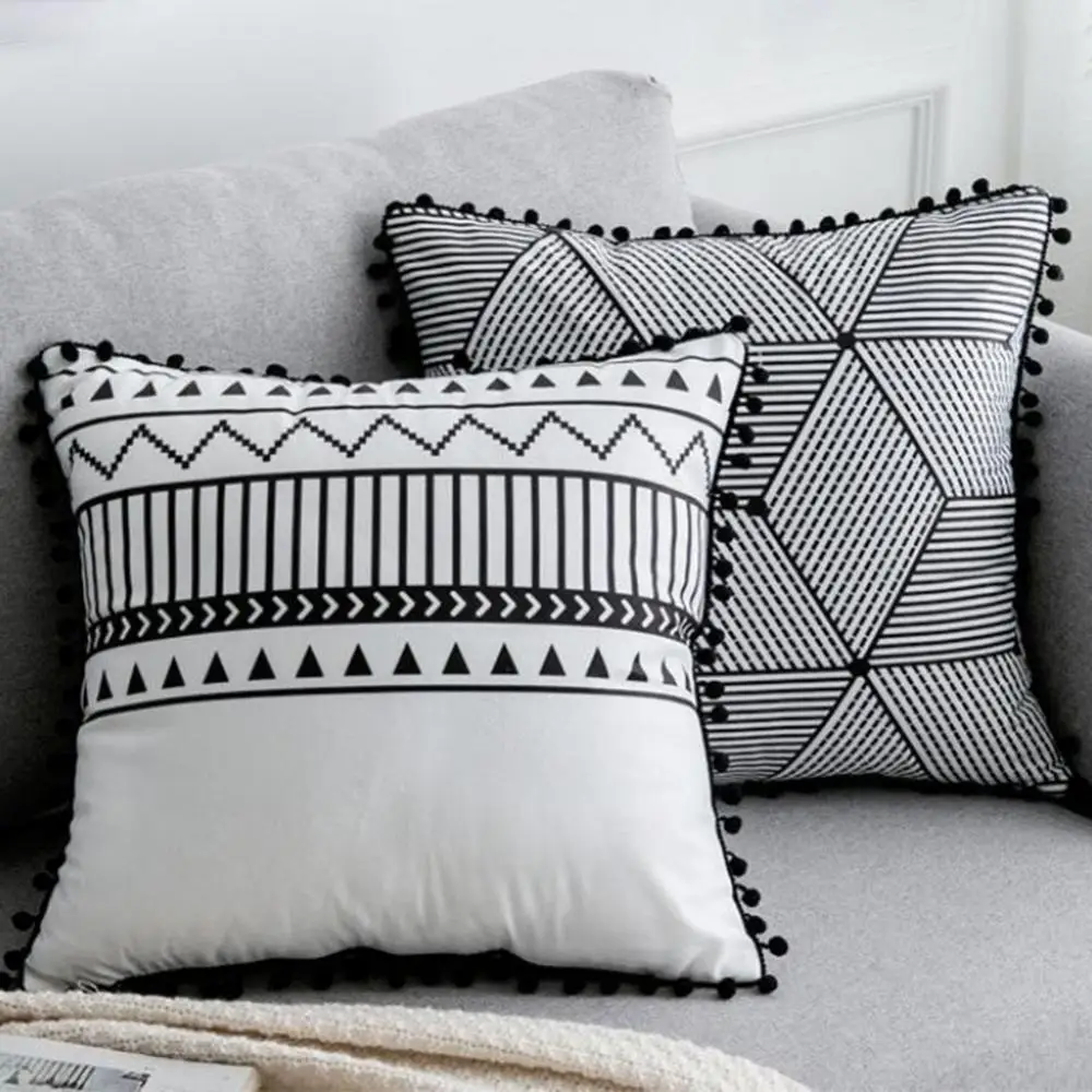 

Decorative Simple Rectangle Soft Pillow Cover Geometric Fringe Cushion Tassel
