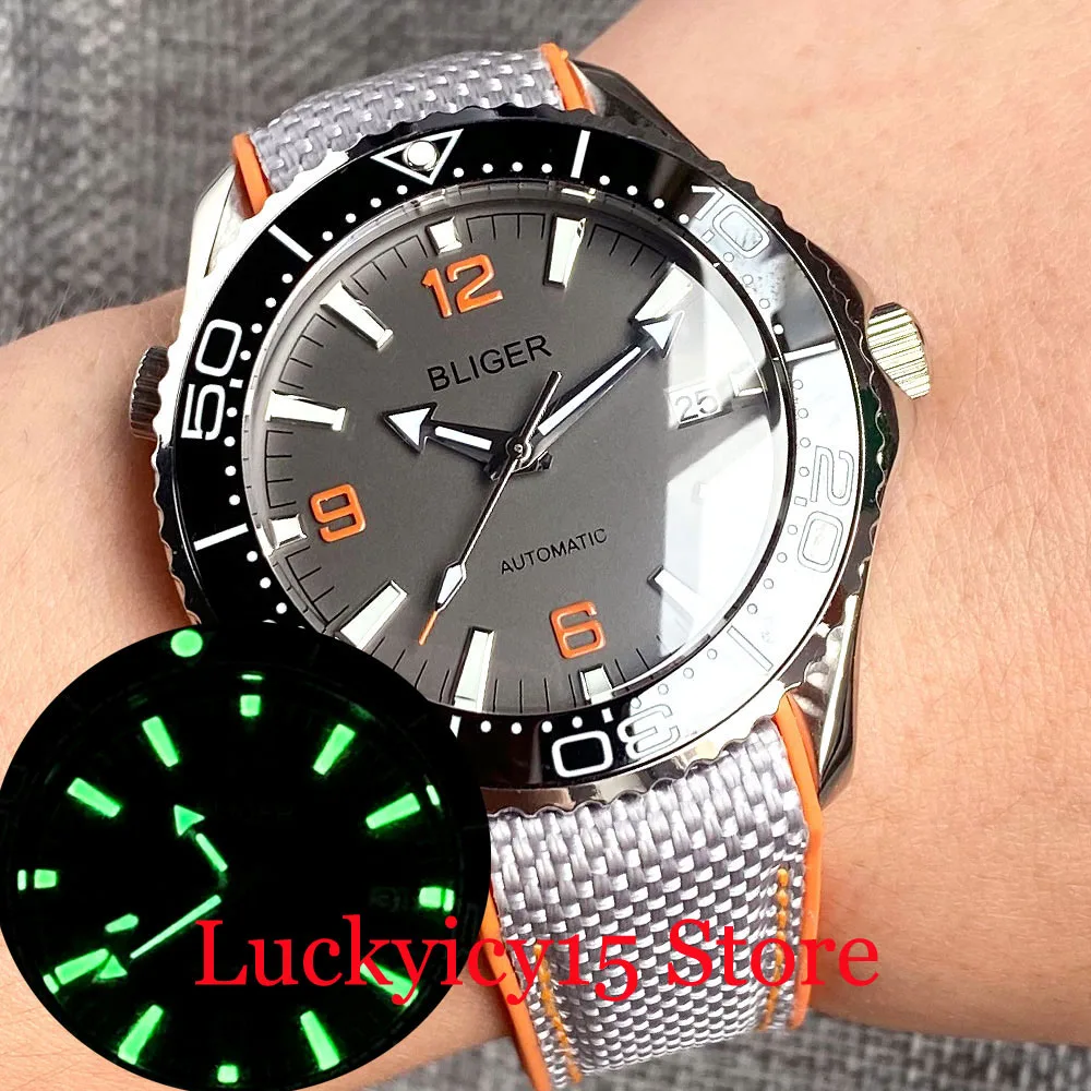 

Мужские наручные часы BLIGER MINGZHU 2813 NH35 MIYOTA 8215 с автоматическим перемещением, 41 мм, серебристый цвет, чехол, сапфировое стекло, зеленый свет