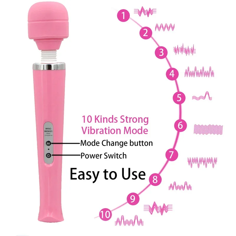 Мощный 10-скоростной большой вибратор волшебная палочка массажер для тела