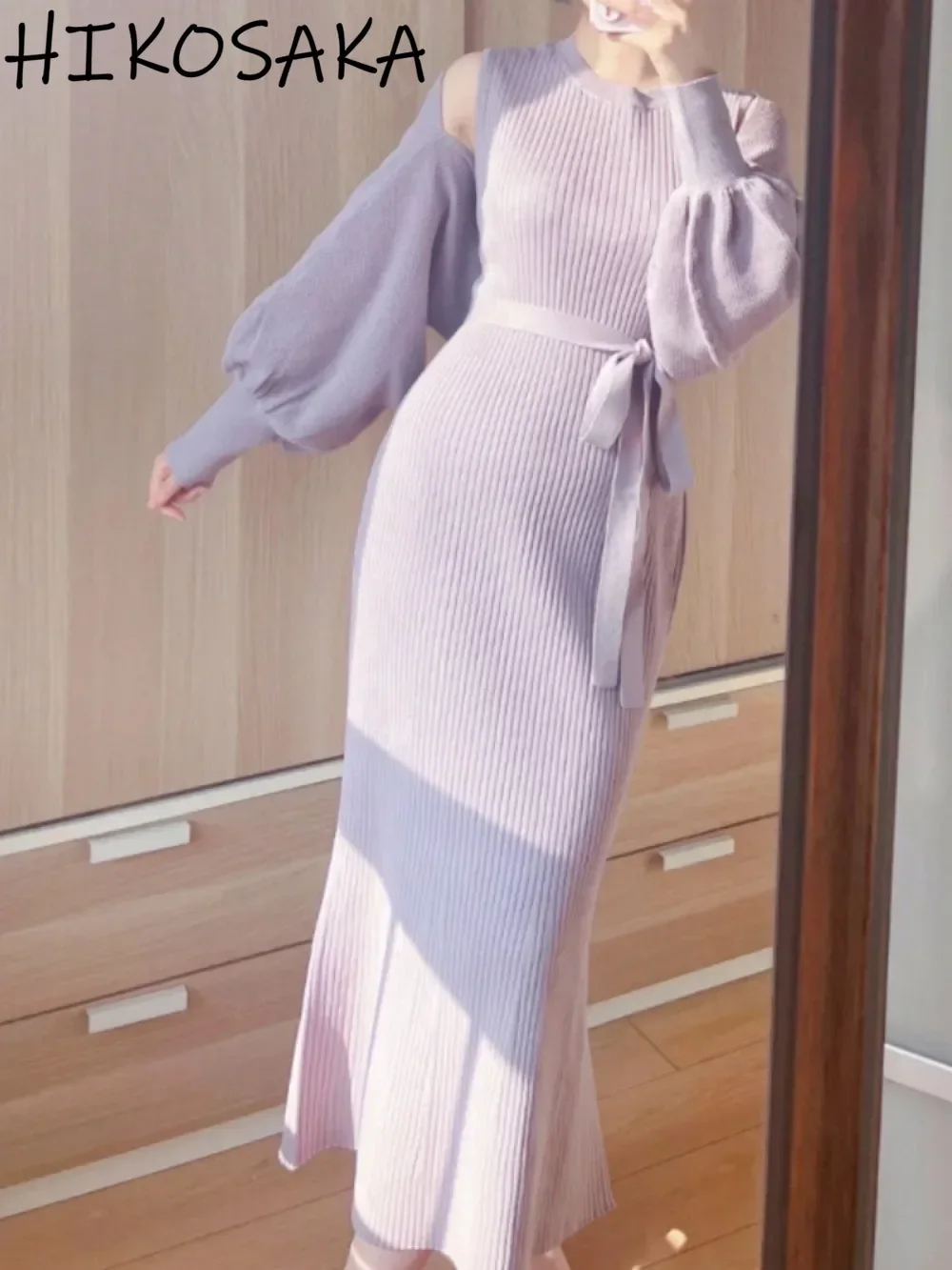 Японское модное универсальное платье-свитер 2024 осень-зима новый халат с