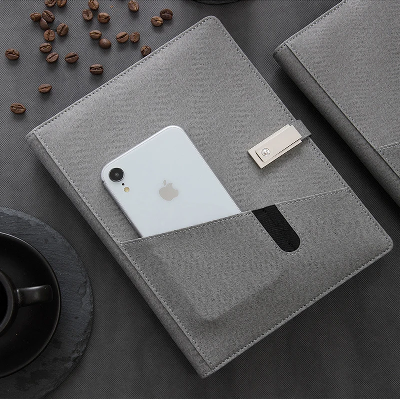 Power Bank Notebook A5 Diary With Wireless Charging 8000 MAh 16G U Disk Grey Notebook Smart Diary Binder Spiral Diary Planner