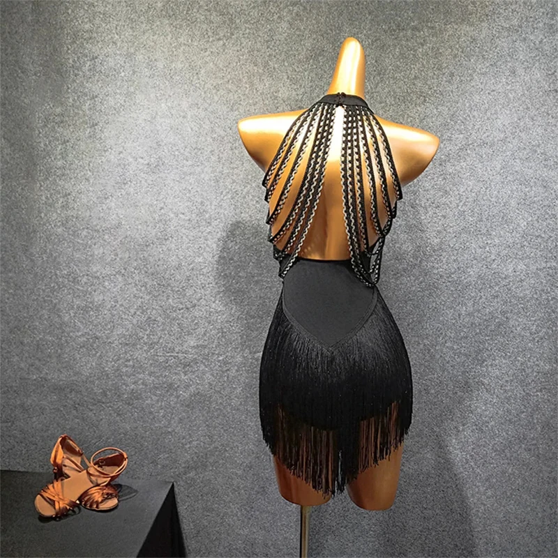 2022 Black Sexy Tassel  Latin Dance Dress Dancing Stage Performance Design Women Fashion Dress Ballroom Dance Costumes Clothes