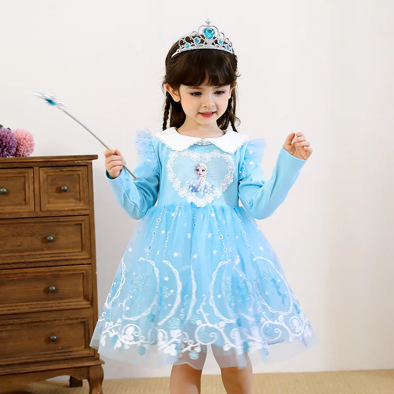 

Frozen Cosplay Aisha Princess Cartoon Novelty Girls Dress Spring And Autumn Long Sleeve Children Knee-Length Halloween Party Dr