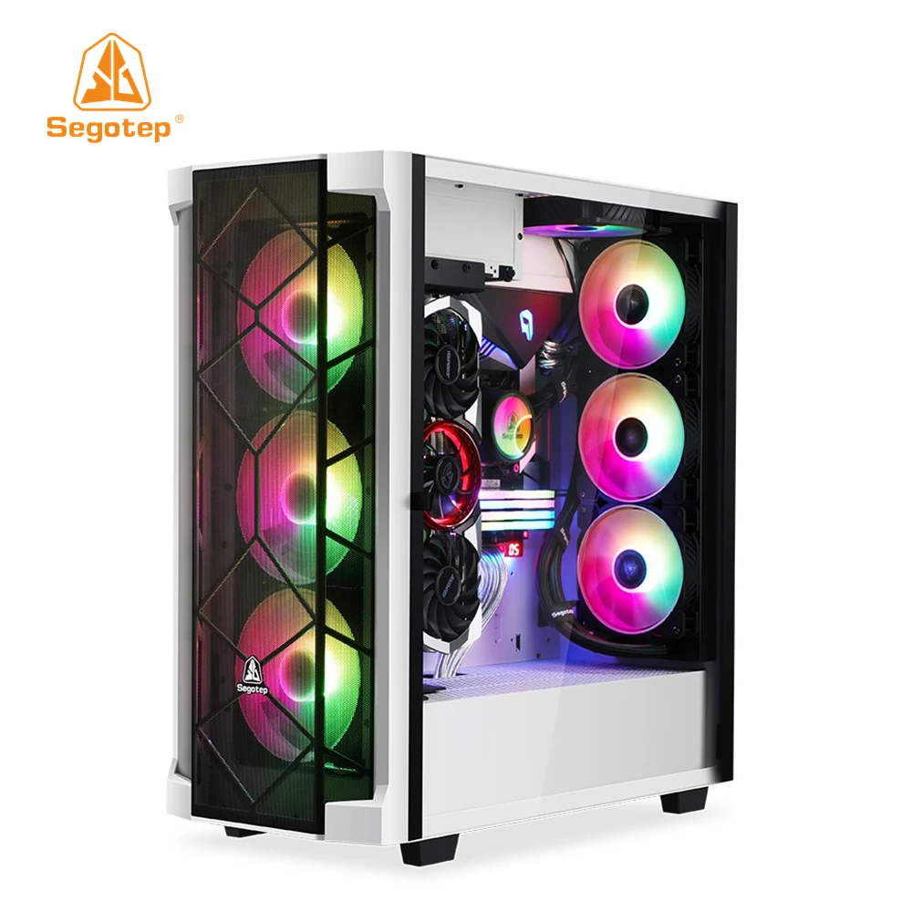 segotep Computer Cases Full Tower ATX 3.0 E-ATX ATX ITX MicroATX MATX Chassis Metal Case 14cm Fan 3-D Stereo Glass Side Plate