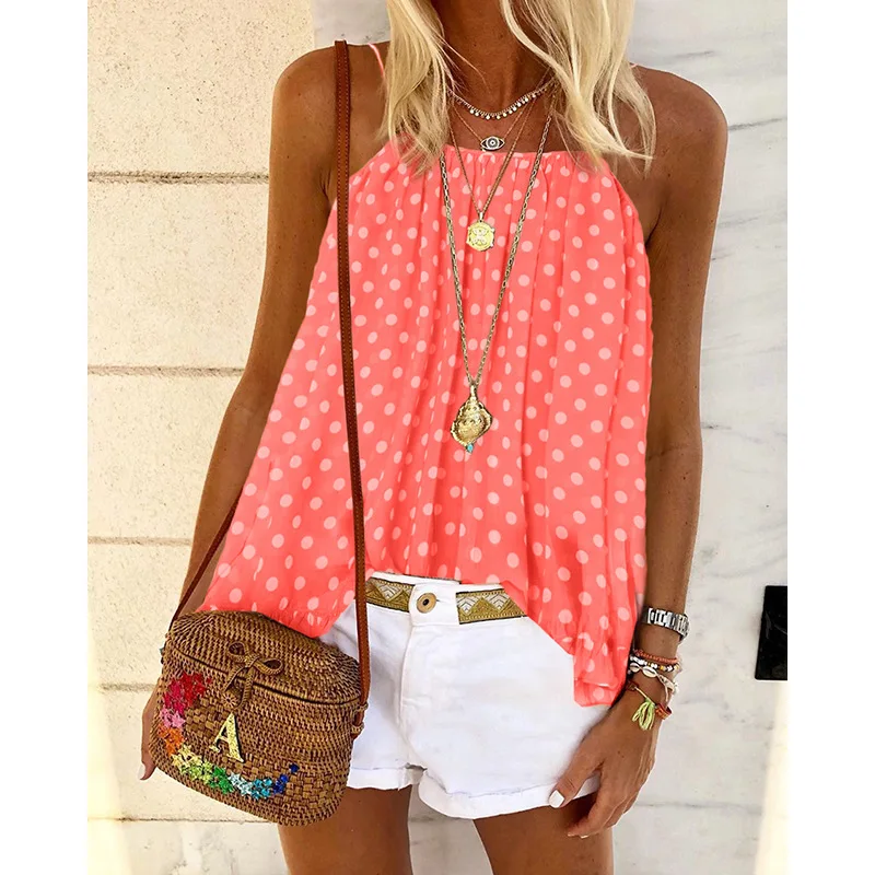 

Sexy Pinstripe T-Shirt African Vacation Beach Wind Dot Loose Sling Top Bohemian Women's New Summer