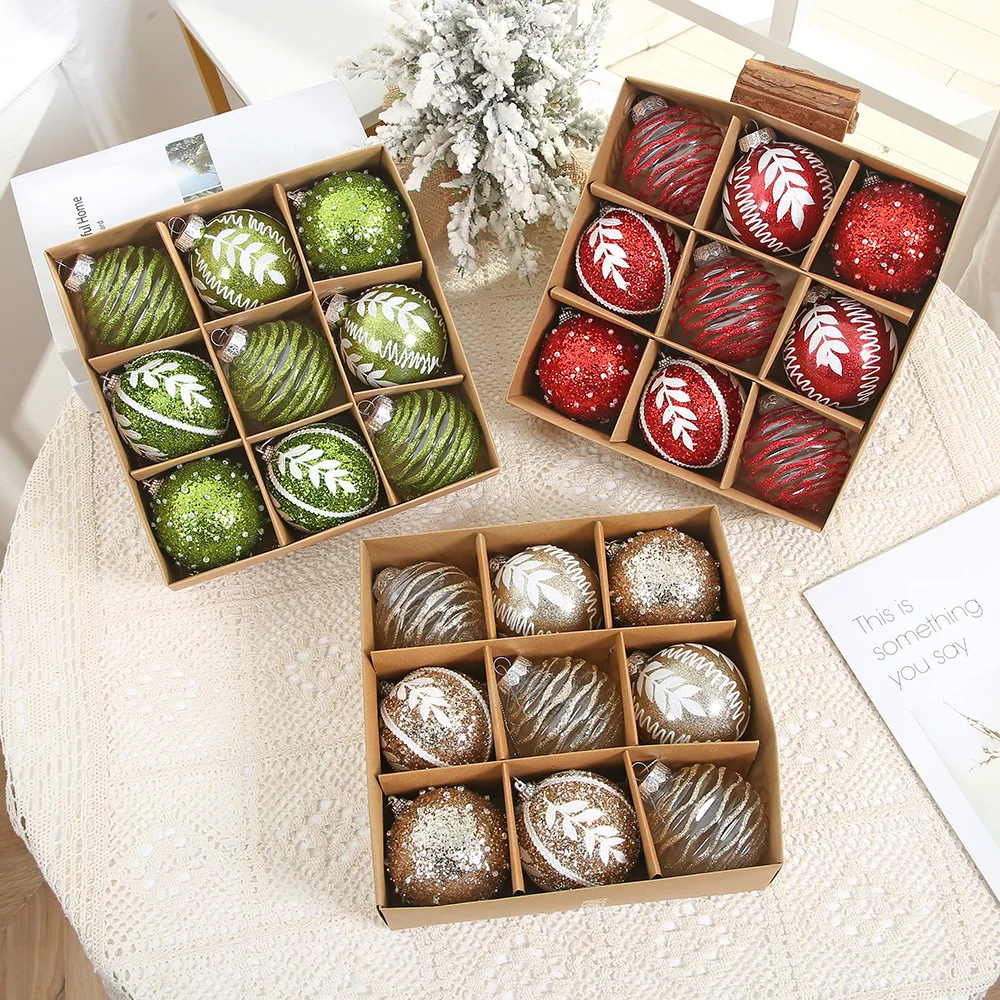 

8cm Christmas Ball Creative Design Exquisite 9pcs Gift Ball Christmas Venue Home Christmas Tree Decoration Ball