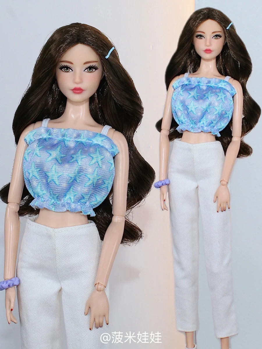 

clothing set / blue star top + white pant / 30cm doll fashion clothes outfit For 1/6 Xinyi FR ST Barbie Doll / girl toys