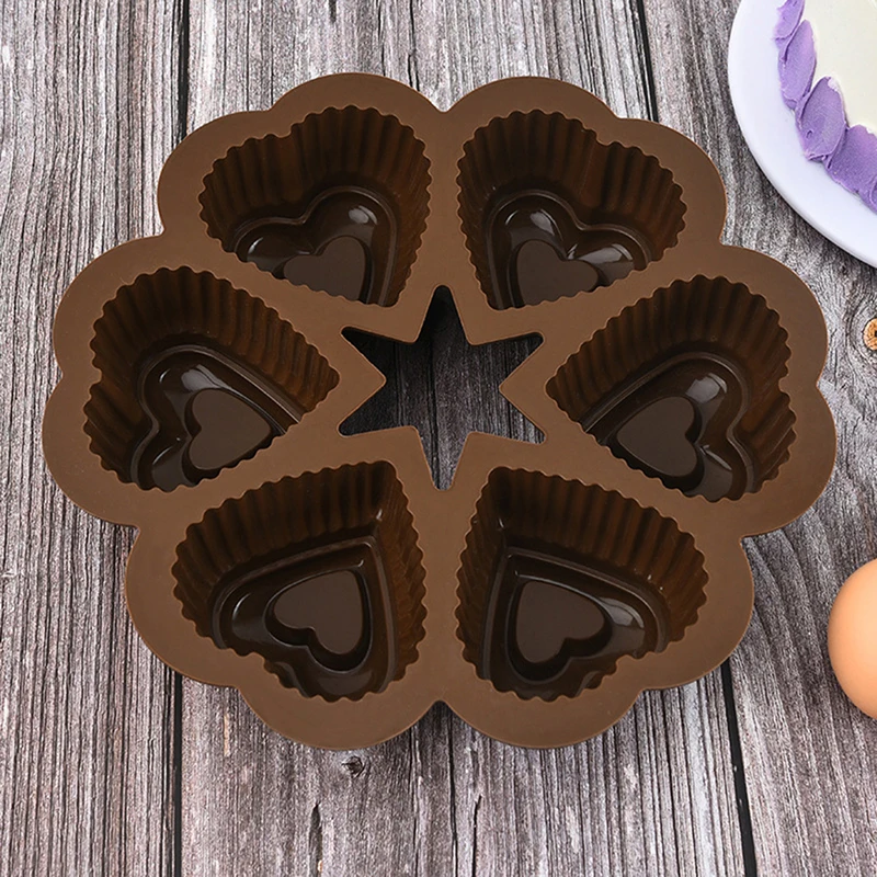 

Silicone Cake Mold Six Grid Love Chocolate Cupcake Muffin Cup Baking Egg Tart Pudding Jelly Cookies Mold Reusable DIY Tool