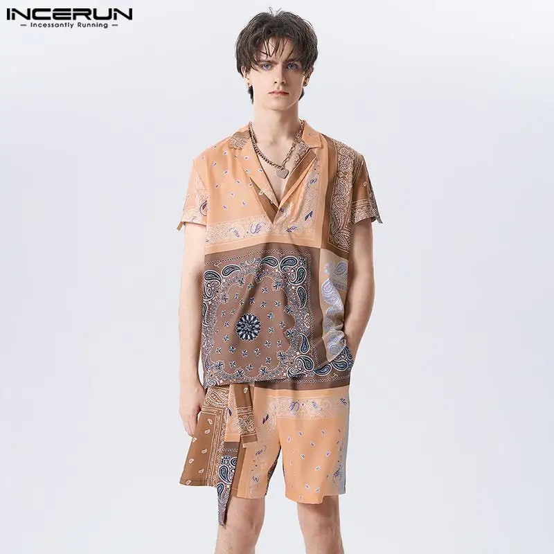 

American Style Men's Casual Sets Short Sleeved Shirts Shorts Sets Male Fashion Cashew Printing Two-piece Sets S-5XL INCERUN 2023